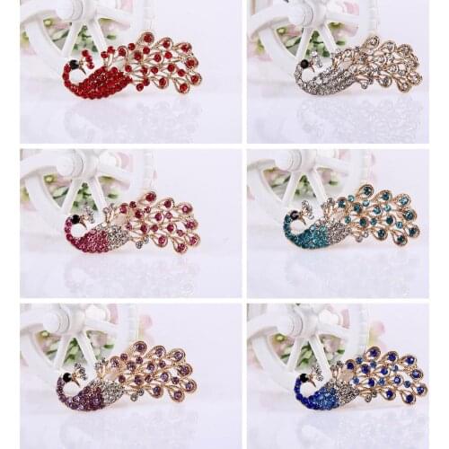 Fashion Women Shiny Full Rhinestone Hollow Peacock Brooch Pin Wedding Jewelry