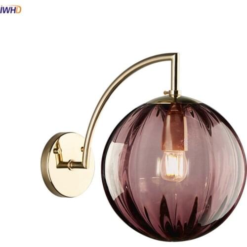 IWHD Nordic Style Glass Ball Wall Lamp Bedroom Beside Mirror Stair Iron Metal Modern LED Wall Lights For Home Lighting Wandlamp