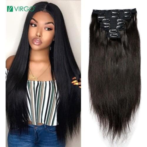 Virgo Brazilian Remy Straight Hair Clip In Human Hair Extensions Natural Color 8 Pieces/Set Head Sets 120G Free Shipping