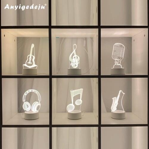 New 3d Illusion Baby Night Light Musical Note Hologram Nightlight for Home Decoration Usb Lamp Musical Souven warm white lights