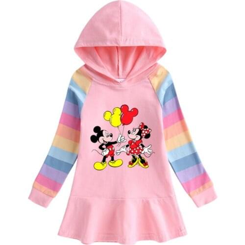 Disney Minnie Mickey Autumn princess Girls Hooded Dress Cartoon Baby Cotton Hooded sweater Casual Dresses