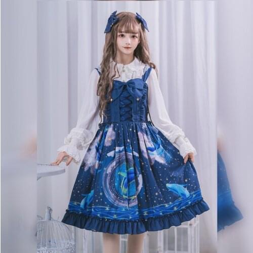 Japanese palace sweet lolita dress vintage bowknot cute printing princess tea party victorian dress kawaii girl gothic jsk loli