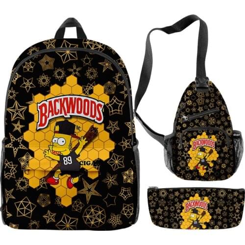 BACKWOODS Men Backpack 3 Pieces Set 3D Printed Cartoon Anime Teenager Boys Girls Schoolbag Women Casual Travel Backpack Suit