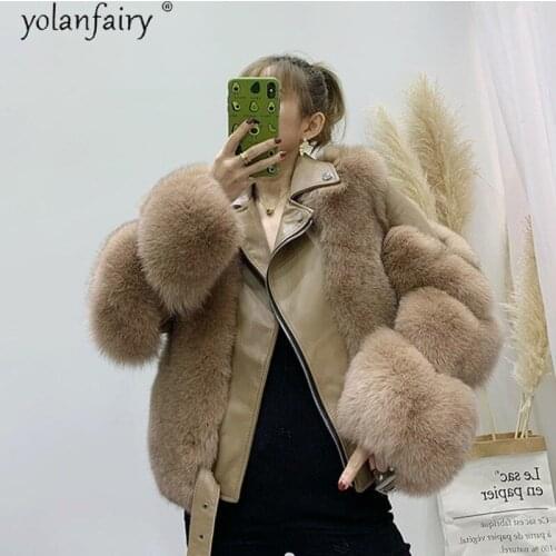 Real Fox Fur Coat Female Winter Jacket Genuine Sheepskin Leather Splicing Womens Jacket 2020 Fashion Fluffy Warm Women Coats