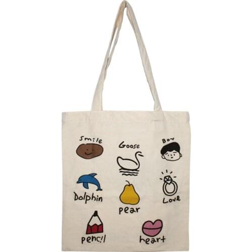 Cute Soft Shoulder Bags for Women Shopper Canvas Tote Shopping Bag Cute Cartoon Print Books Bag Cotton Cloth Designers Handbag