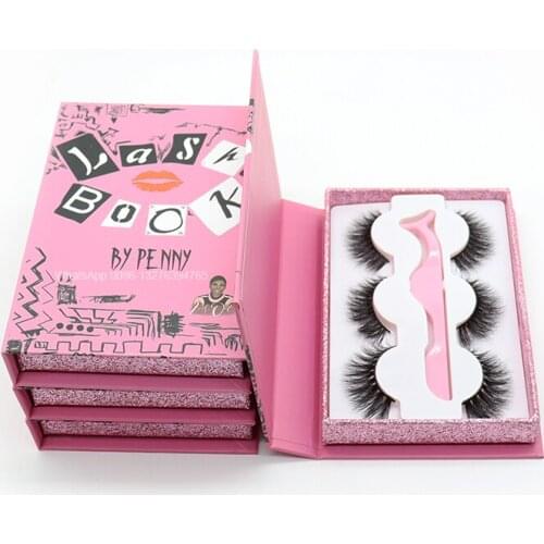 Three Pairs Lash Book Free Tray Mink Lashes Wholesale with Packaging Custom Lashbox Packaging With Logo Girl Makeup Tools