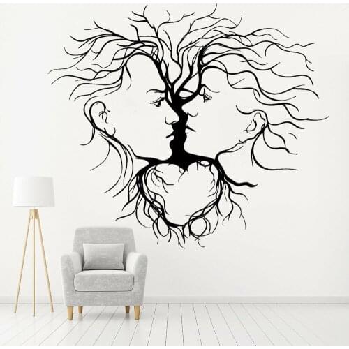 Vinyl Wall Decals Loving Couple Abstract Tree Romantic Bedroom Decoration Wardrobe Headboard Self-adhesive Wall Stickers Z402