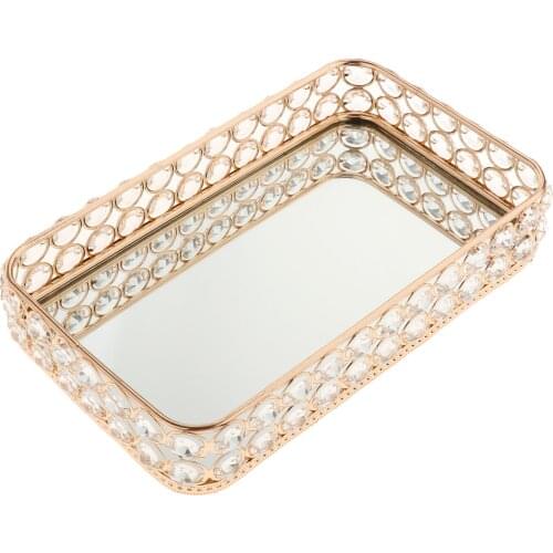 Mirrored Crystal Tray Table Desk Decorative Jewelry Perfume Skin Care Makeup Storage Organizer Serving Tray Cake Plate