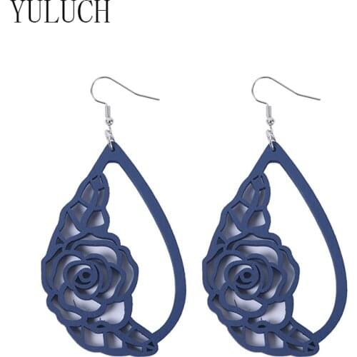 YULUCH Girls water drop hollow out pendant earrings for women wooden earrings 6 colors, earrings, womens jewelry accessories