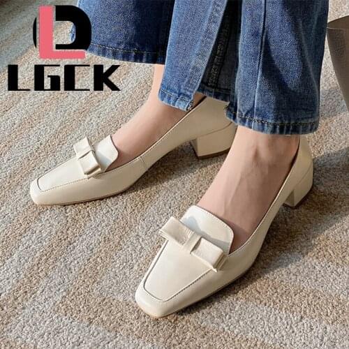 Plus Size 34-43 Retro Casual Women Shoes Spring Autumn Square Toe Chunky Heel Vintage Shoes Women Slip on High Heel Women Pumps