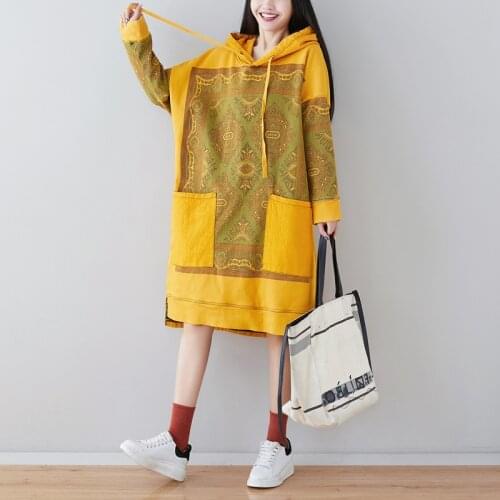 Women Fleece Thick Dress Ladies Printed Casual Hooded Winter Dress Female 2020 Casual Plus Size Dresses