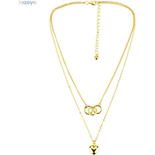 LOZOYA 925 Sterling Silver Gold Chain Chocker Necklace Women Necklace Three Circle Round Double Chain Rock Punk Luxury Jewelry