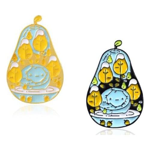 Fruit Pear Metal Enamel Brooch Cute Cartoon Forest Trees Graffiti Badge Pin Personality Trendy Jewelry Backpack Hat Accessories