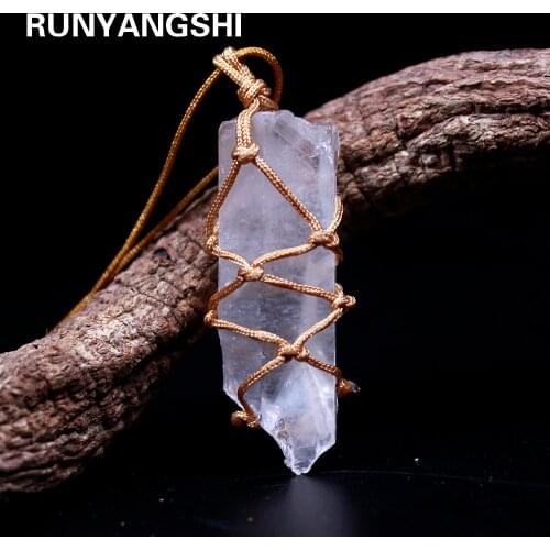 1 Pcs Natural Clear quartz Retro Raw Gemstone Pendant Crystal Hand-Woven white crystal Stone Ore Radiation Protection Stone