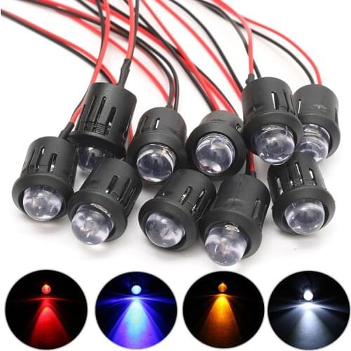 10PC 10mm Constant LED Lamp Bead 12V Pre-wired Red Yellow Blue White Emitting Diodes Ultra Bright LED Plastic Indicator Light