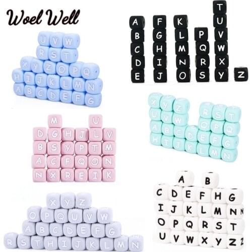 100/300/500pcs Silicone English Letter Beads 12mm DIY Personalized Teething Toys Pink blue mint green grey Baby Teether