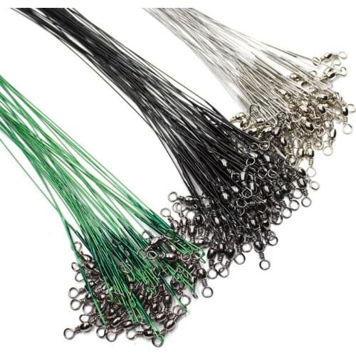 20PCS Fishing Lines Anti Bite Steel Wire Leader with Swivel Fishing Accessories Lead Core Leash Fishing Line 15cm 20cm 25cm