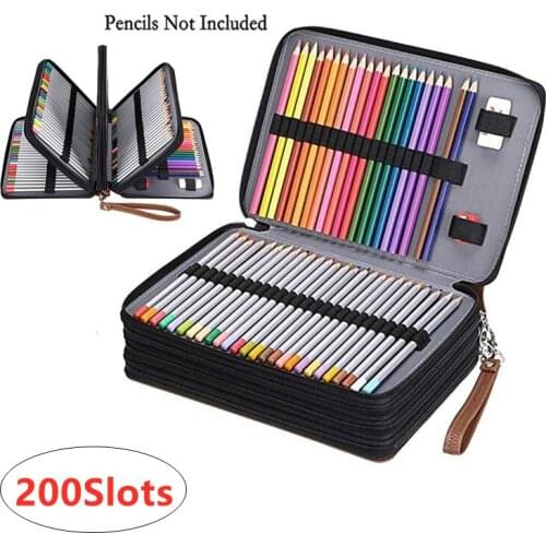 200 Slot Portable Colored Pencil Case Holder Waterproof Large Capacity PU Leather Pencil Pen Box For Student Art Supplies