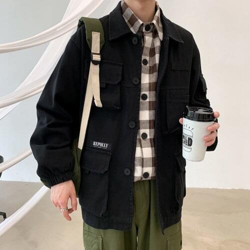 2021 Mens Work Clothes Coats Outerwear Streetwear Bomber Cargo Jacket Loose Cotton Black/green Color Windbreaker Big Size M-5XL