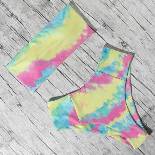 Off Shoulder Bikini Tie Dye High Waist Bikini 2020 Swimsuit Women Print Summer Beachwear Swimming Bikini Padded Bandeau Push Up