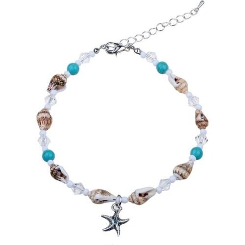 Bohemian Beads Woven Starfish Pendant Bracelet Anklet Fashion Design Sexy Conch Crystal Weave Lady Beach Walking Foot Jewelry