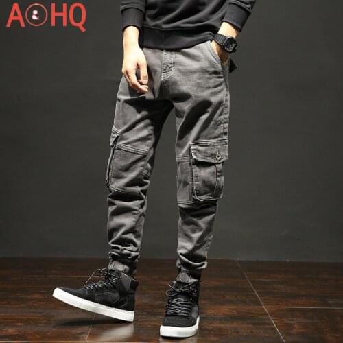 Cargo Pants Military Style With Cuffs Pockets Streetwear Cotton Autumn Winter Denim Casual Pants Men Plus Size 40 42