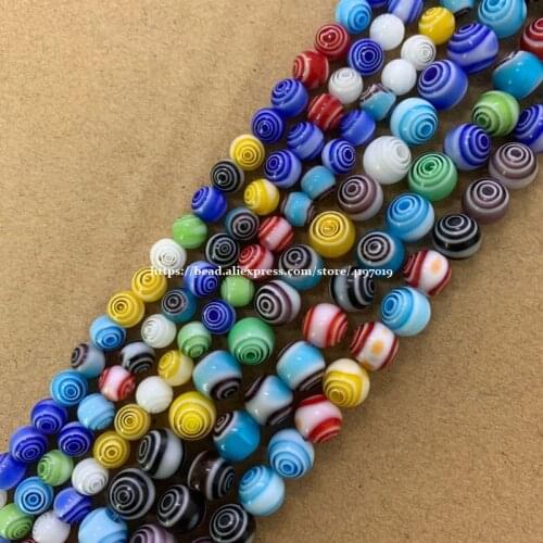 Free Shipping Multi Colors Stripe Millefiori Lampwork Glass Beads 6 8 10mm Pick Size For Jewelry Making