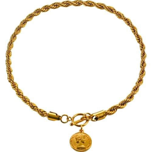 Stainless Steel Rope Chain Necklace Chain Female Coin Pendant Pattern OT Buckle Chain Clavicle Chain 6mm Width