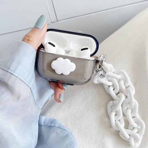 Clear Grey Cute Cloud Headphone Cases For AirPods 2 1 Pro 3 Case Soft Silicone Earphone Cover with Vintage Chain Keychain Coque