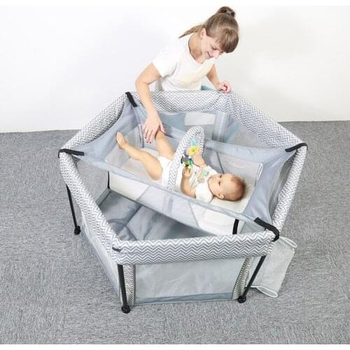 Baby Portable Crib Mesh Playpen Bed Dual-purpose Baby Toddler Crawling Hexagonal Folding 0-2 Years Old Two-layer Crib