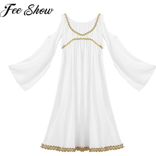 Kids Girls Roman Greek Goddess Cosplay Costume Halloween Dance Dress Up Costume Role Play Fairy Party Carnival Long Dresses