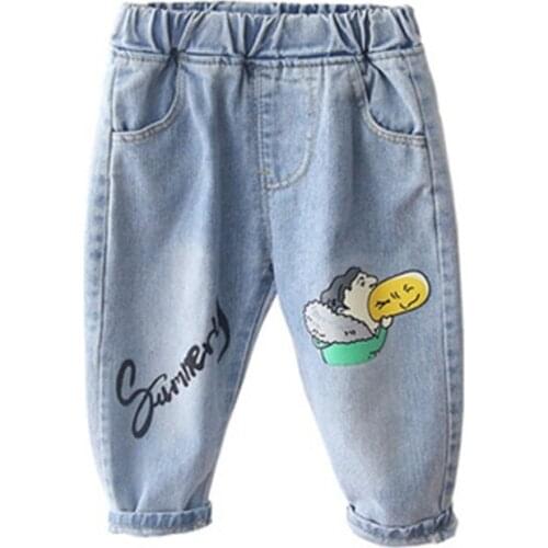 New Design Boys and Girls Jeans 2021 Spring and Autumn 2-10 Years old Childrens Fashion Cartoon Print Trousers long Pants