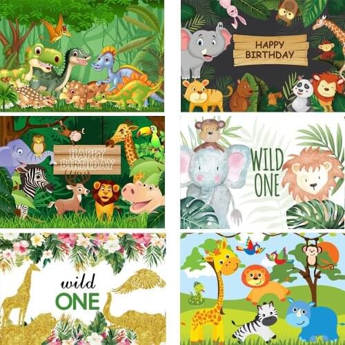 Hot Sale Jungle Forest Wild Animal Safari Party Newborn Baby Shower 1st Birthday Backdrop Vinyl Custom Photography Background