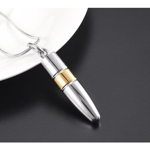IJD9878 Newest Bullet Shape 316L Stainless Steel Memorial Urn Jewelry Ashes Locket Holder Cremation Keepsake Necklace&Pendant