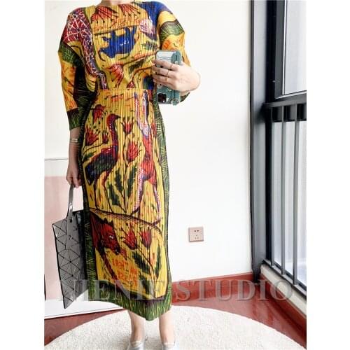 Sanya MIYAKE Pleated Mid Ancient Series Tiger Head Domineering Special-shaped Sleeve Top + Skirt Suit Two Piece Set