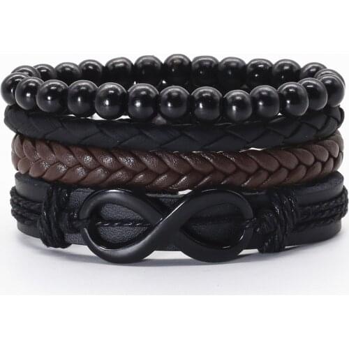 New Fashion 4 Pcs/set Lucky 8 Leaf Feather Skull Cross Fish Guitar Charm Men Leather Bracelets Women Femme Homme Male Jewelry