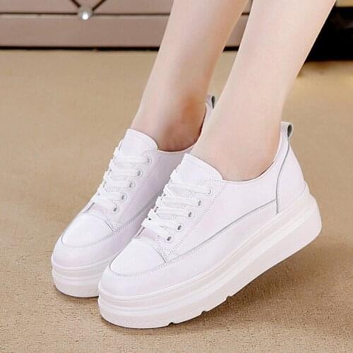 Genuine Leather Shoes Women Sneakers Height Increasing Shoes Casual Women White Footwear New Spring Summer Thick Sole 5cm