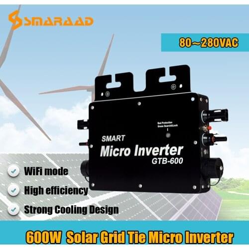 Smaraad 600W Solar Grid Tie Micro Inverter MPPT 24V 36V 120V 230V AC Homeuse Solar PV Solar Waterproof IP65 PV Panel Wifi Mode
