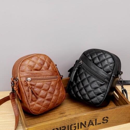 Fashion Solid Color Multi-pocket Womens Handbags Portable PU Leather Lattice Pattern Crossbody Shoulder Bag With Headphone Jack