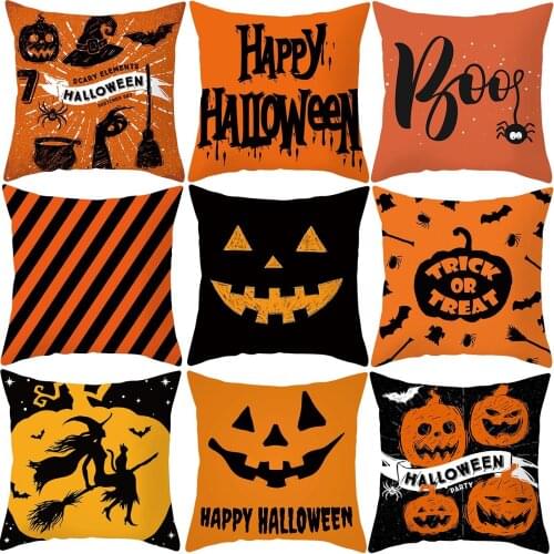 Halloween Cushion Covers Boo Pumpkin Witch White Polyester Pillow Case 45X45cm Sofa Decor