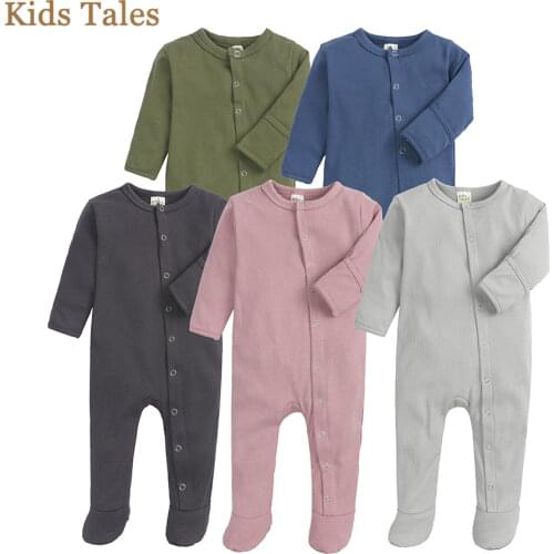 2020 NEW Cotton Newborn Baby Clothes Solid Color Jumpsuit Rompers Infant Boys Girls Spring Bottoming Jumpsuits Footed PQ231