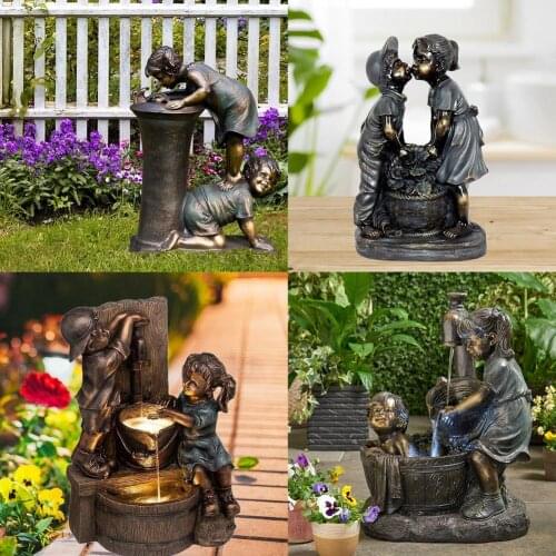 Pumping Water Boy And Girl Garden Statue Resin Outdoor Garden Decoration Statue For Garden Lawn Yard Sculpture Home Decor Jardin