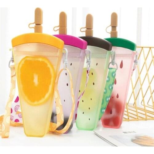 Plastic Water Bottles Students Cute Watermelon Ice Cream Water Bottle with Straw Bottle Anti-fall Portable Popsicle Cup Kids