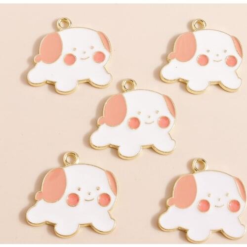 10pcs 22*21mm Enamel Alloy Cute Fat Dog Charms for Necklace Earrings Pendant Jewelry Making Gold Color Animal Charms DIY Craft