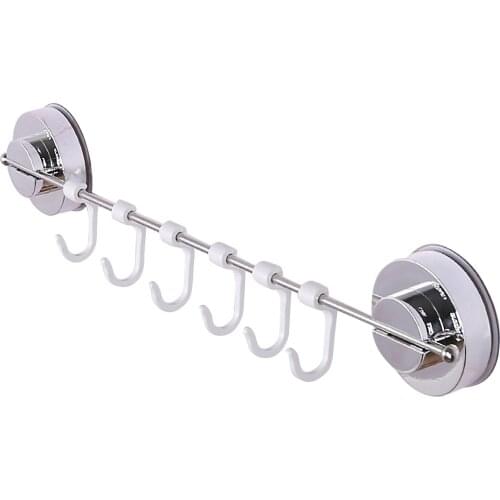 Suction Cup Suction Cup Hook Hanger Holder Rack Rail Wall Mount Towel Bar with 6 Hooks for Home Bathroom Kitchen Towel Organizer