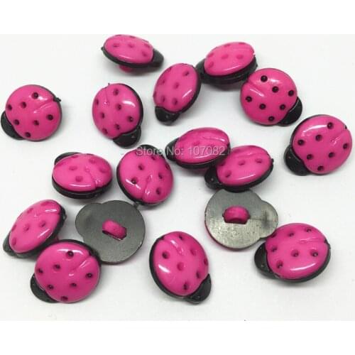 100pcs Fuchsia Plastic Ladybugs Ladybirds Buttons Crafts Sewing Shank Accessories 13x15mm Scrapbooking