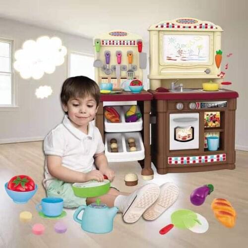 Christmas Gift kisd Girls Educational kitchen Play set Simulation Pretend Play toys Cooking Food Double Side spary Music Light