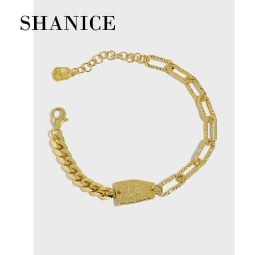 SHANICE 100% 925 Sterling Silver all-matched geometric square card Bracelet Chain Design Bracelet Female Girlfriends and Sisters