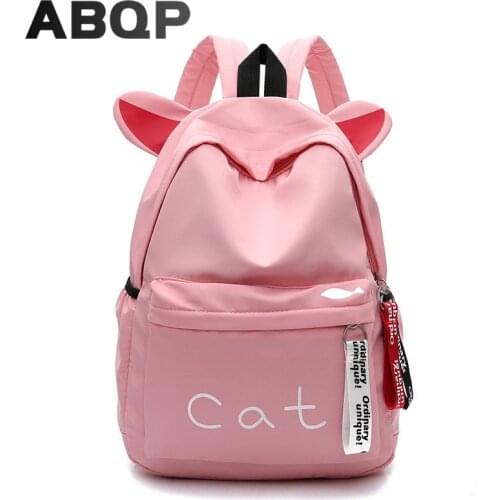 ABQP Candy Color Girls School Backpack Large Capacity Nylon Travel Backpacks For Women Cat Ear Womens Backpack Bags
