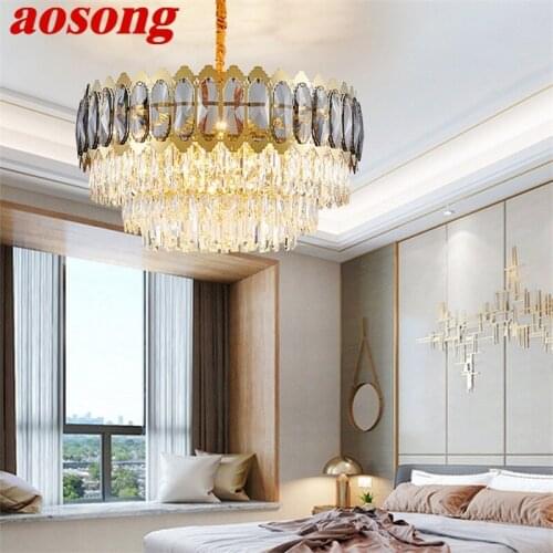 AOSONG Modern Crystal Chandelier Lamp LED Fixtures Luxury Decorative For Living Room Dining Room Reception Hall Villa Duplex